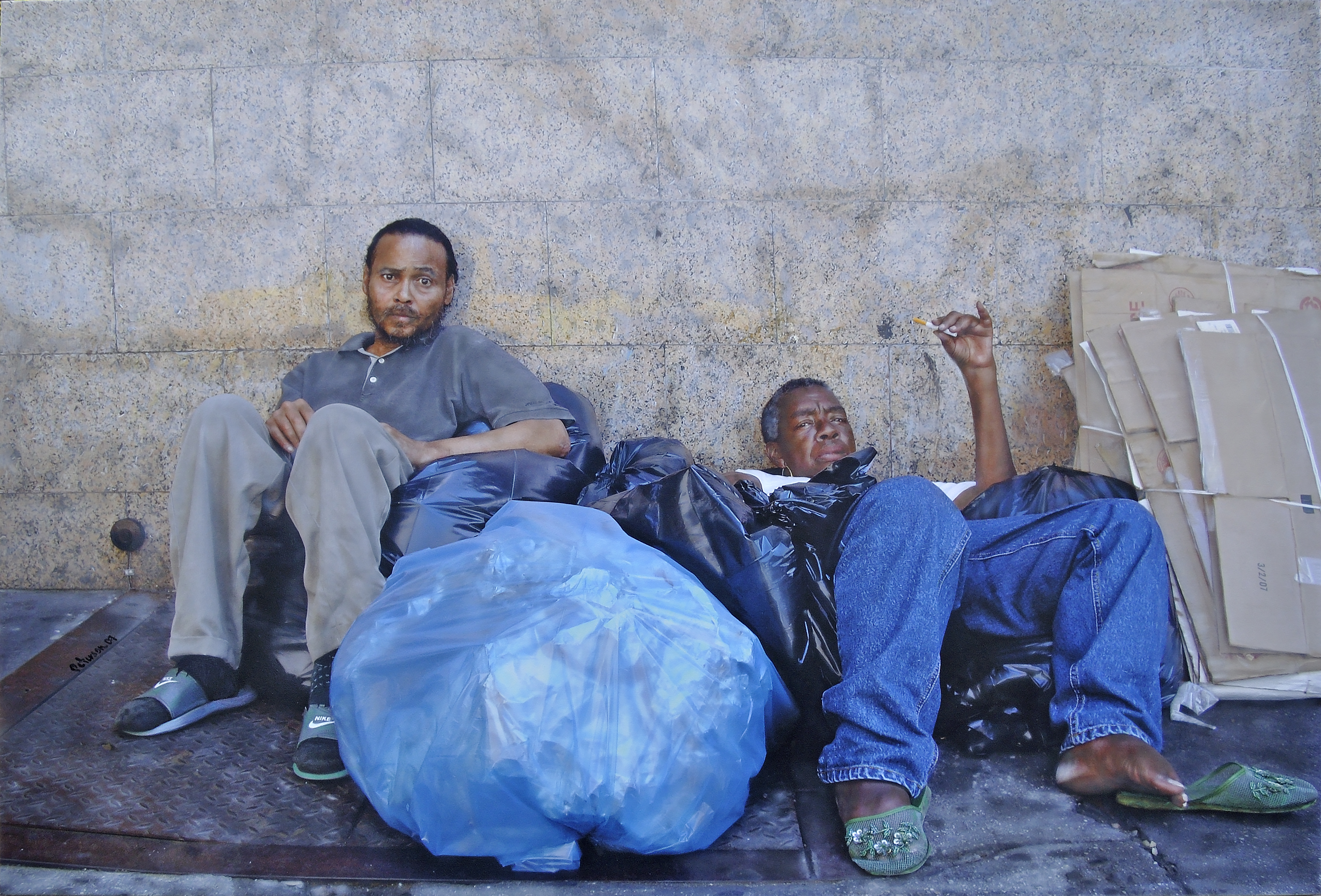 Homeless hyperrealism painting by artist Denis Peterson